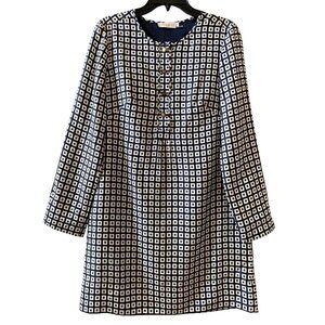 tory burch renee silk dress sz 4 blue green silkgeometric 38311 retail $398